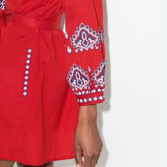 Melissa Odabash NWOT Tania Red Kaftan Dress Large Embroidered Tie Waist - Picture 3 of 16